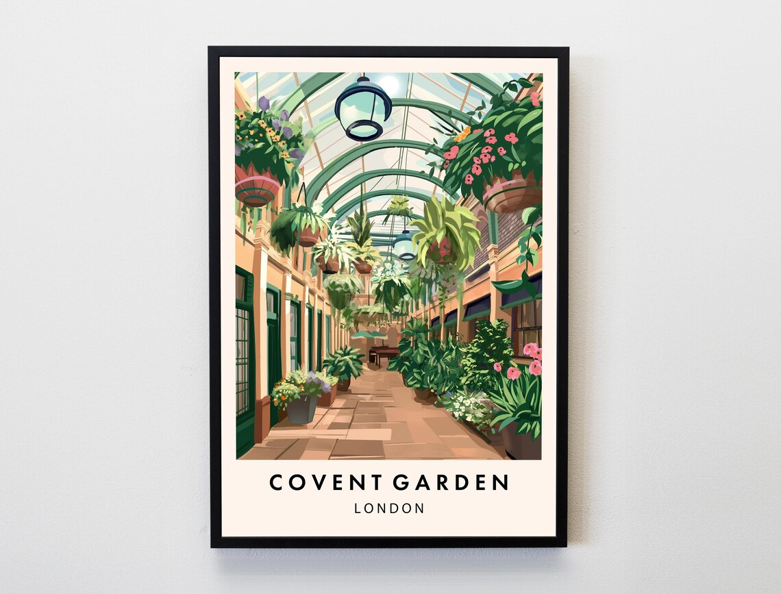 Covent Garden London Glass Arcade Hanging Plants Vintage Poster