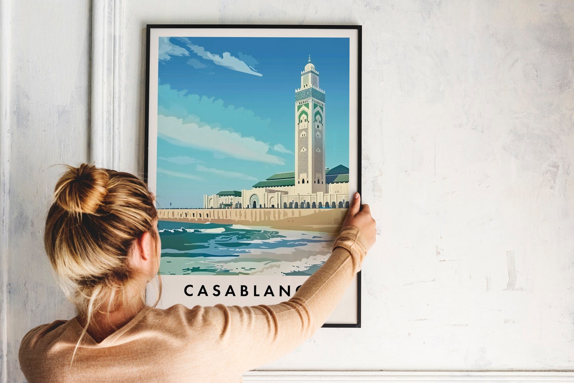 Casablanca Morocco Hassan II Mosque Ocean Vintage Travel Poster - Image 2