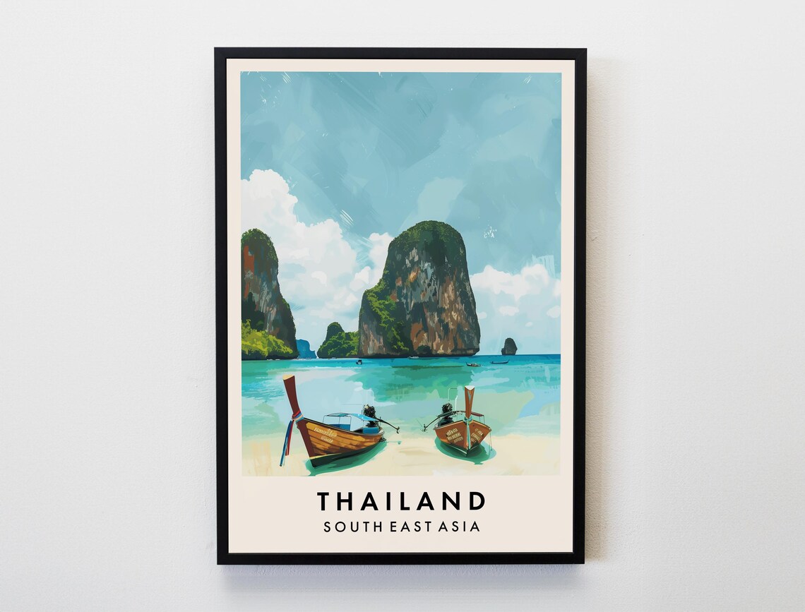 Thailand South East Asia Longtail Boats Islands Beach Poster