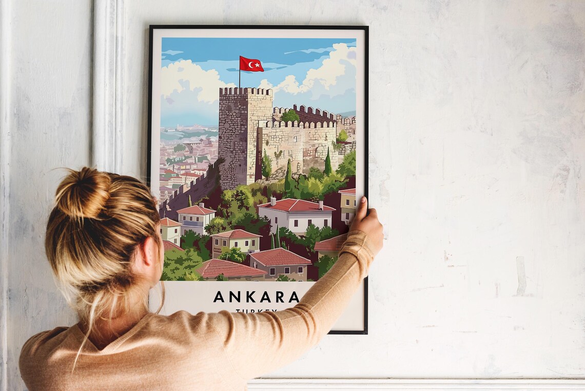 Ankara Castle Turkish Flag Vintage Style Daytime Travel Poster - Image 2