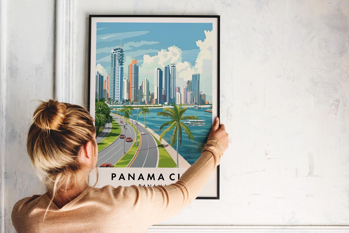 Panama City Skyline Waterfront Promenade Modern Travel Poster - Image 2