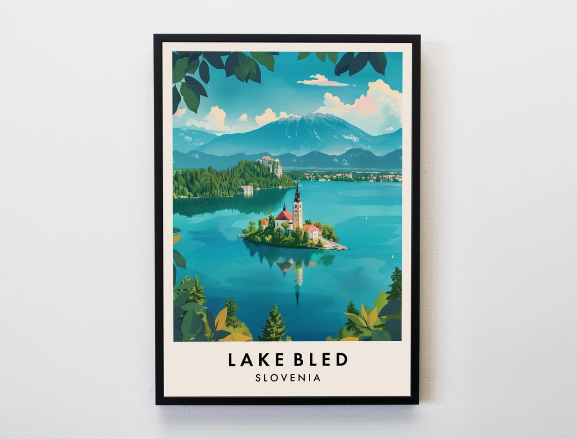 Lake Bled Slovenia Island Church Alpine Mountain View Poster