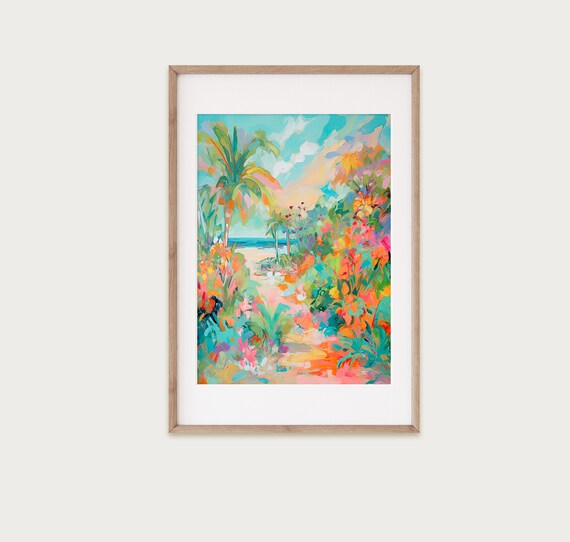 Tropical Beach Art Colorful Beach Palm Tree Print Vibrant Wall Art Print Beach Art Beach Wall Art Instant