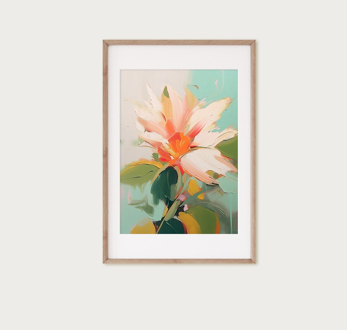 Coral Bloom Abstract Expressionist Flower Painting Botanical Poster