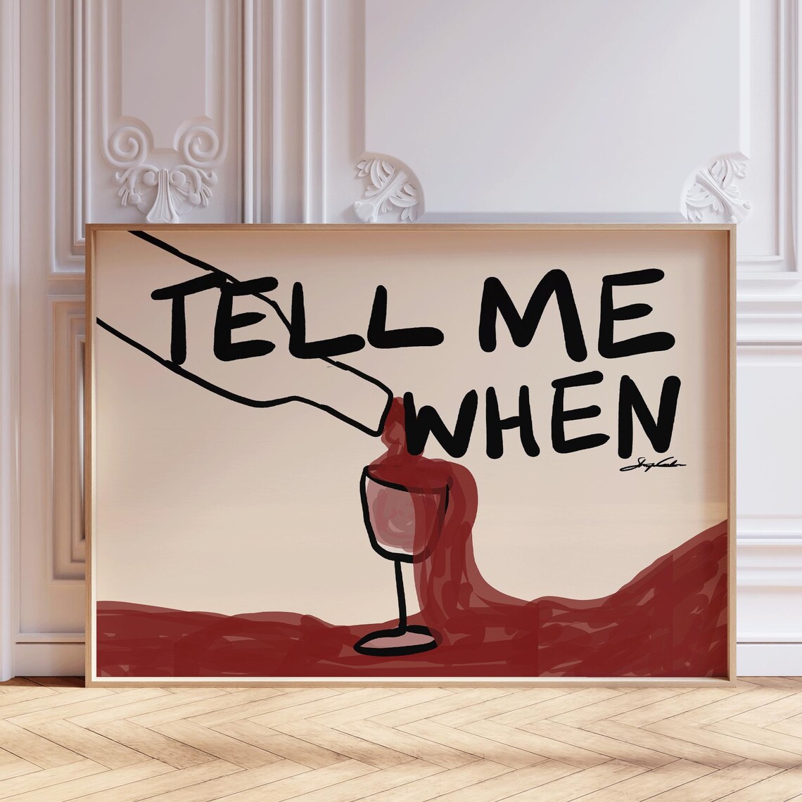 Tell Me When Horizontal Wine Print, Retro Bar Cart