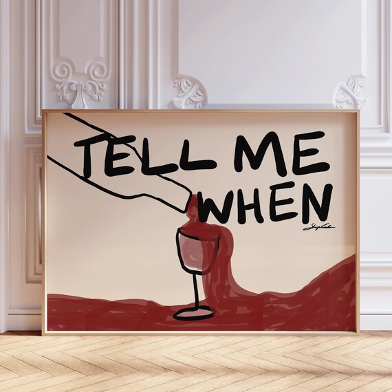 Tell Me When Horizontal Wine Print, Retro Bar Cart