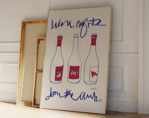 Wine Nights Vintage Food Poster, Mid-Century Modern