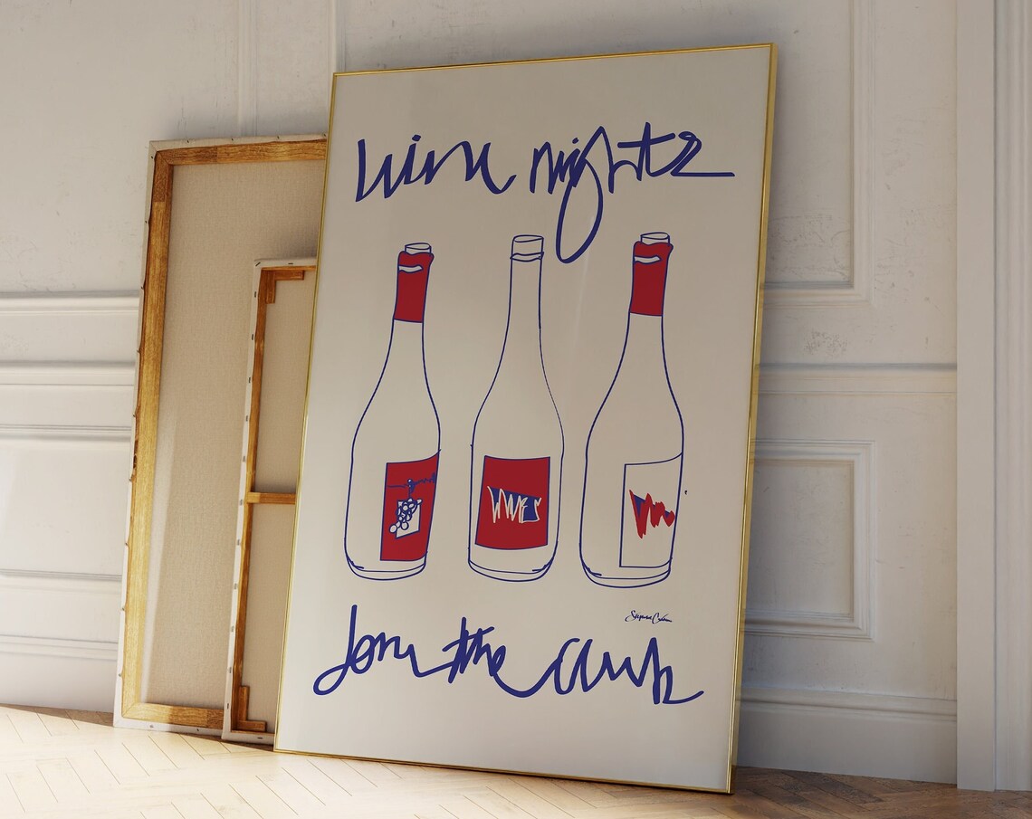 Wine Nights Vintage Food Poster, Mid-Century Modern
