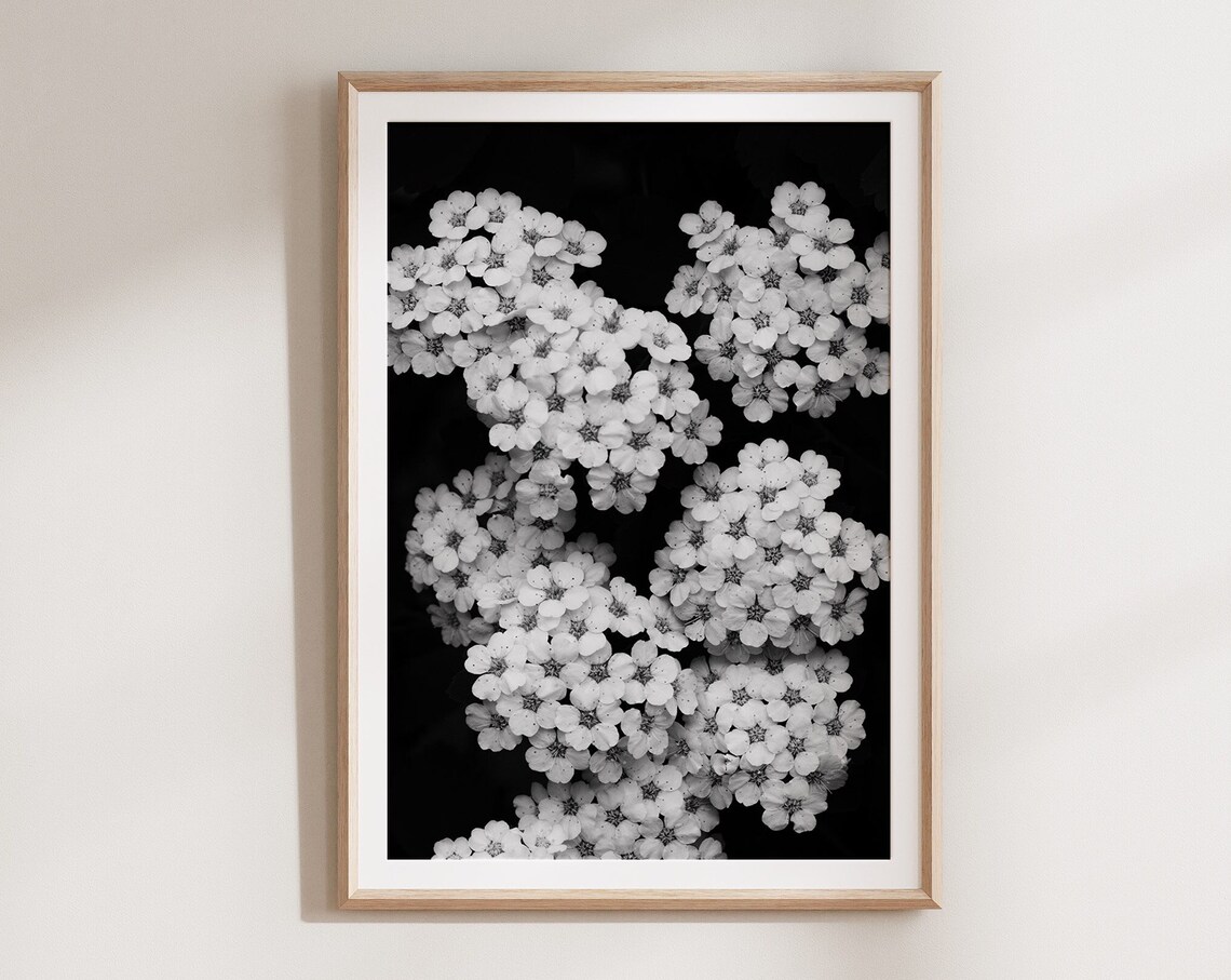 White Blossoms Flower Poster, Botanical Bedroom Decor