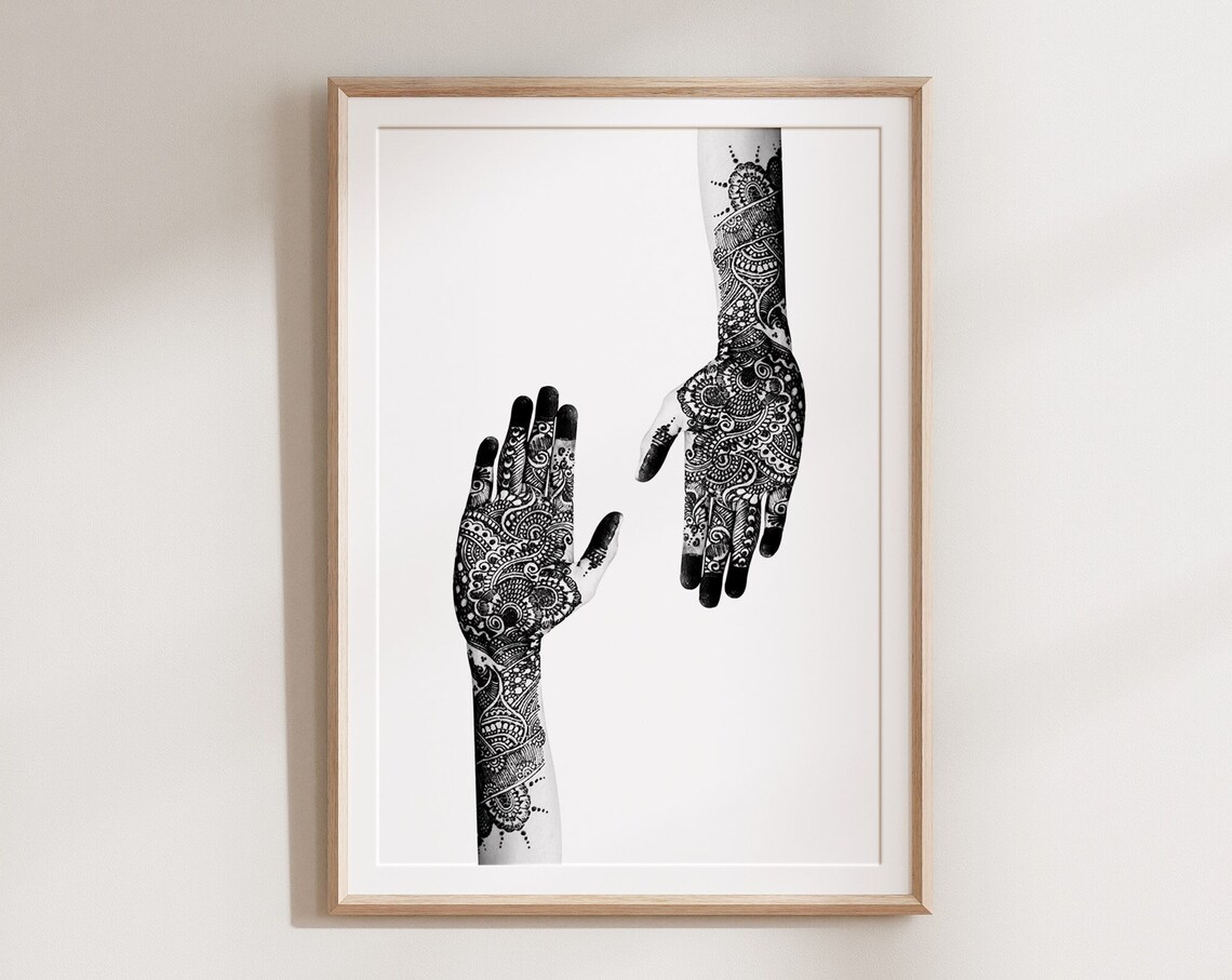 Mehndi Decor Boho Black and White Poster Print