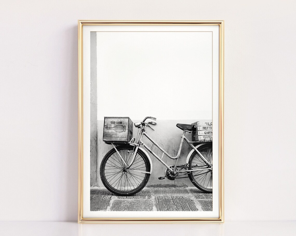 Rome Italy Bicycle Travel Poster, Black and White