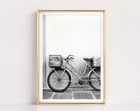 Rome Italy Bicycle Travel Poster, Black and White