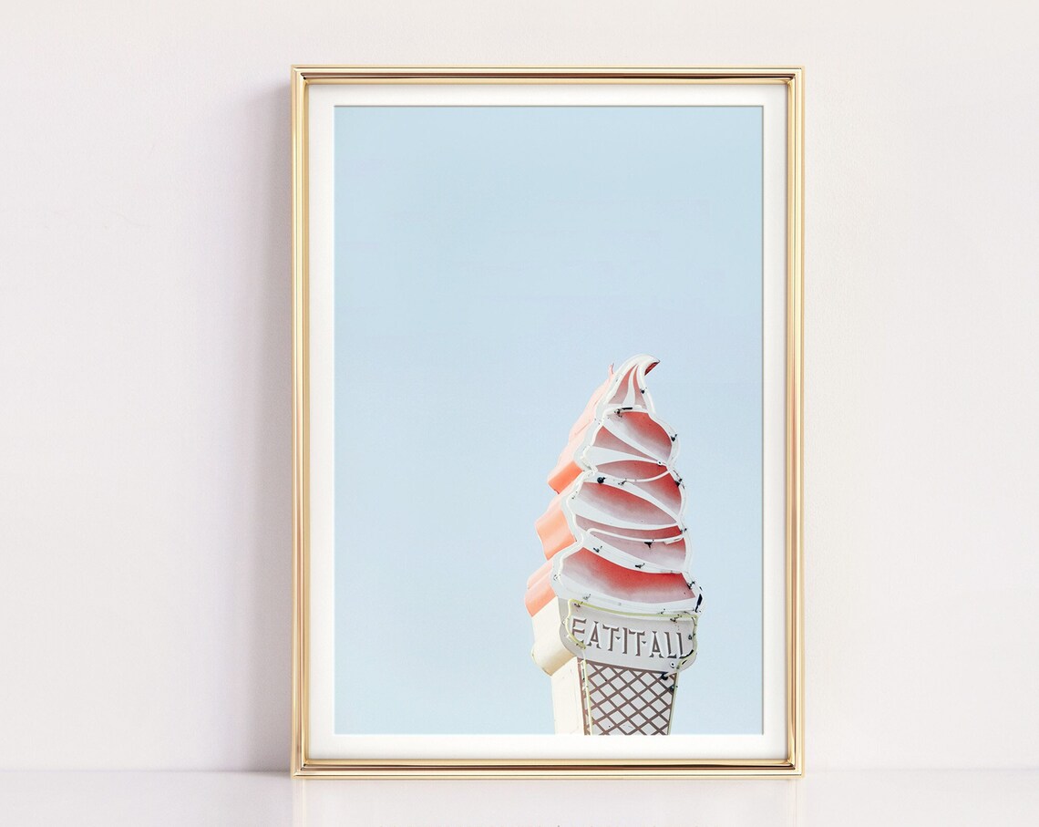 Vintage Ice Cream Sign, Mid-Century Kitchen Poster