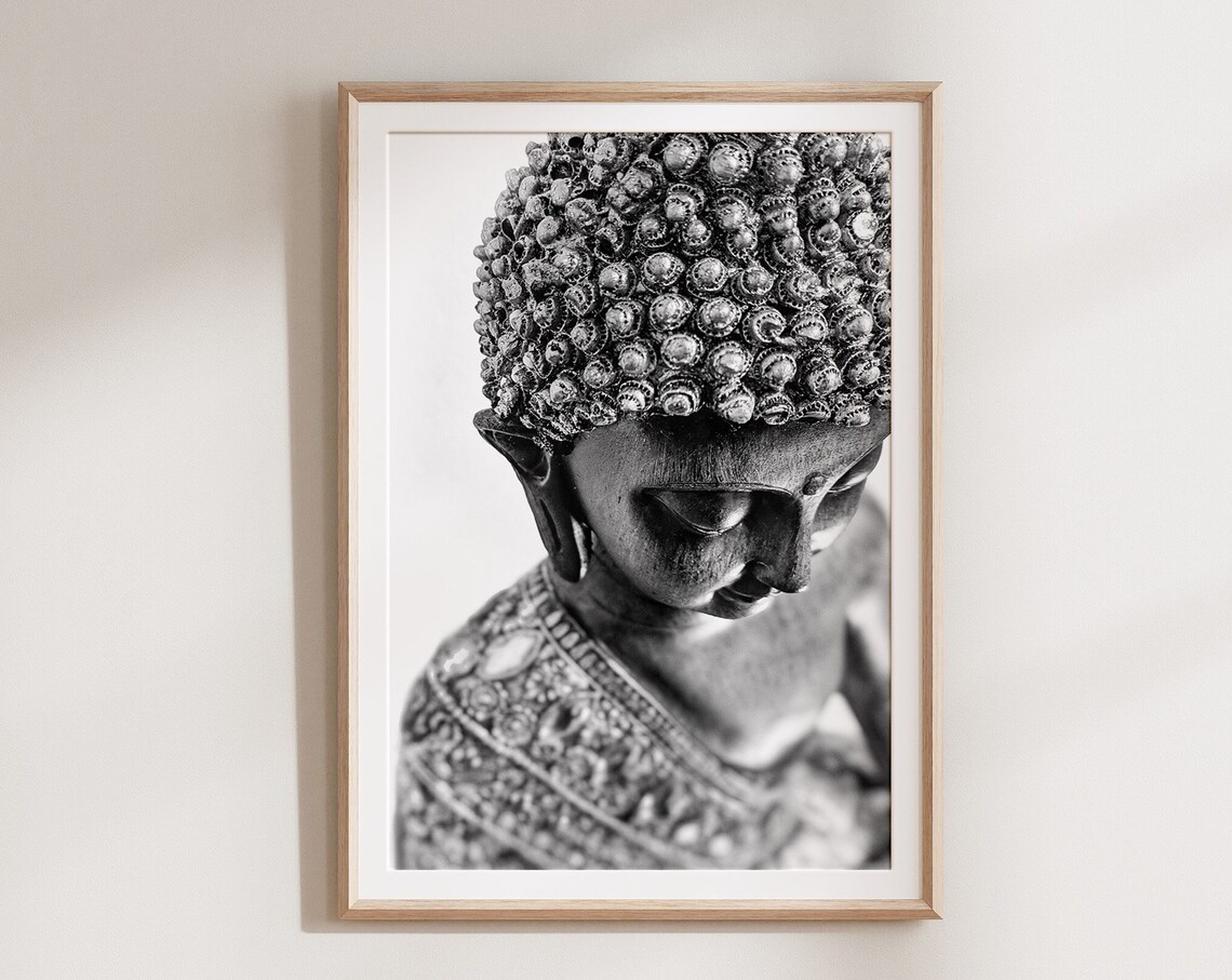 Buddha Statue Art Print, Black And White Boho Decor