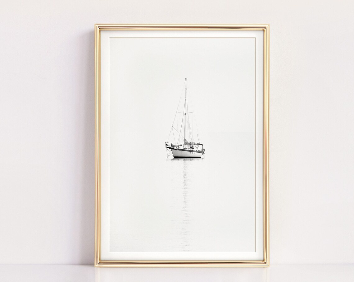Sailboat Black and White Minimalist Wall Art Print