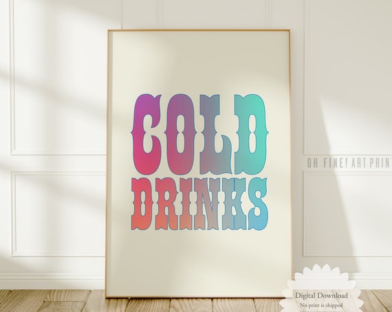 Cold Drinks Poster Kitchen Wall Art Western Decor Country Kitchen And Dining Print
