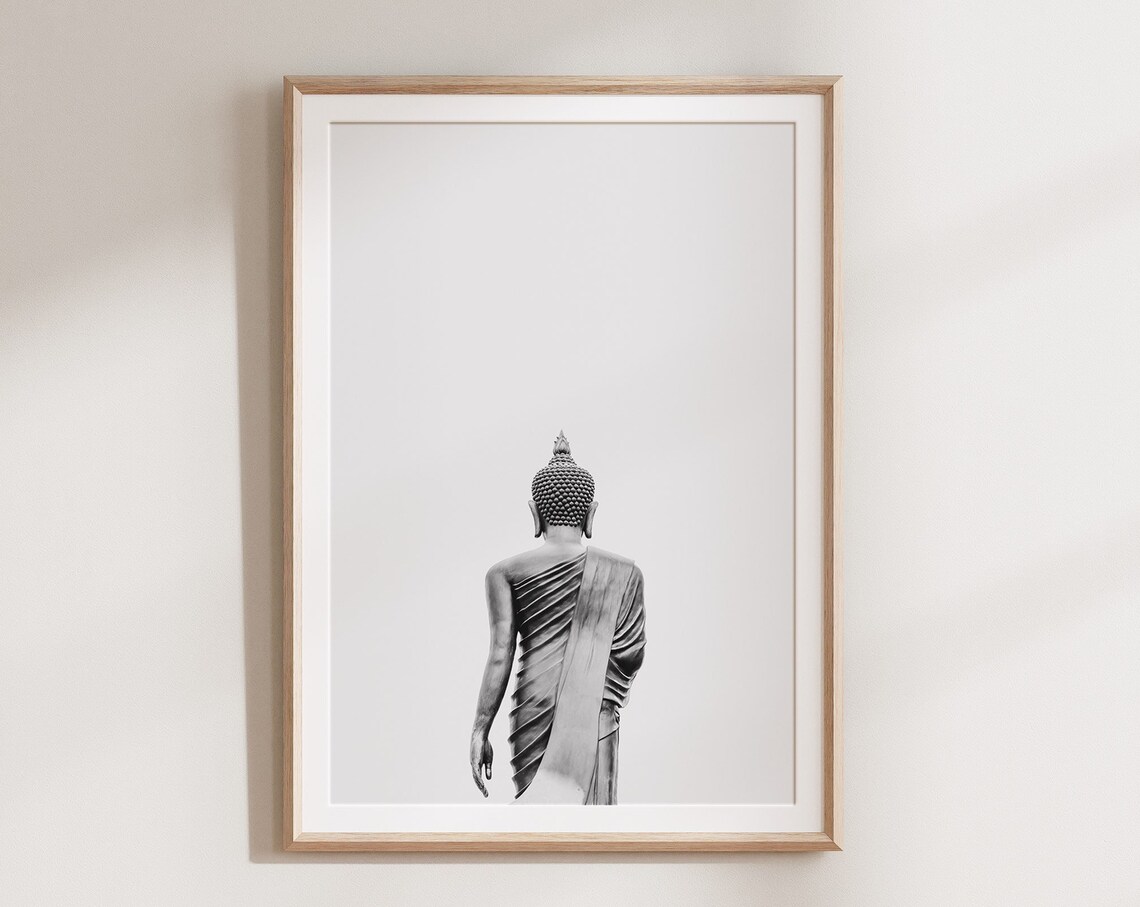 Buddha Statue Boho Yoga Poster, Black And White