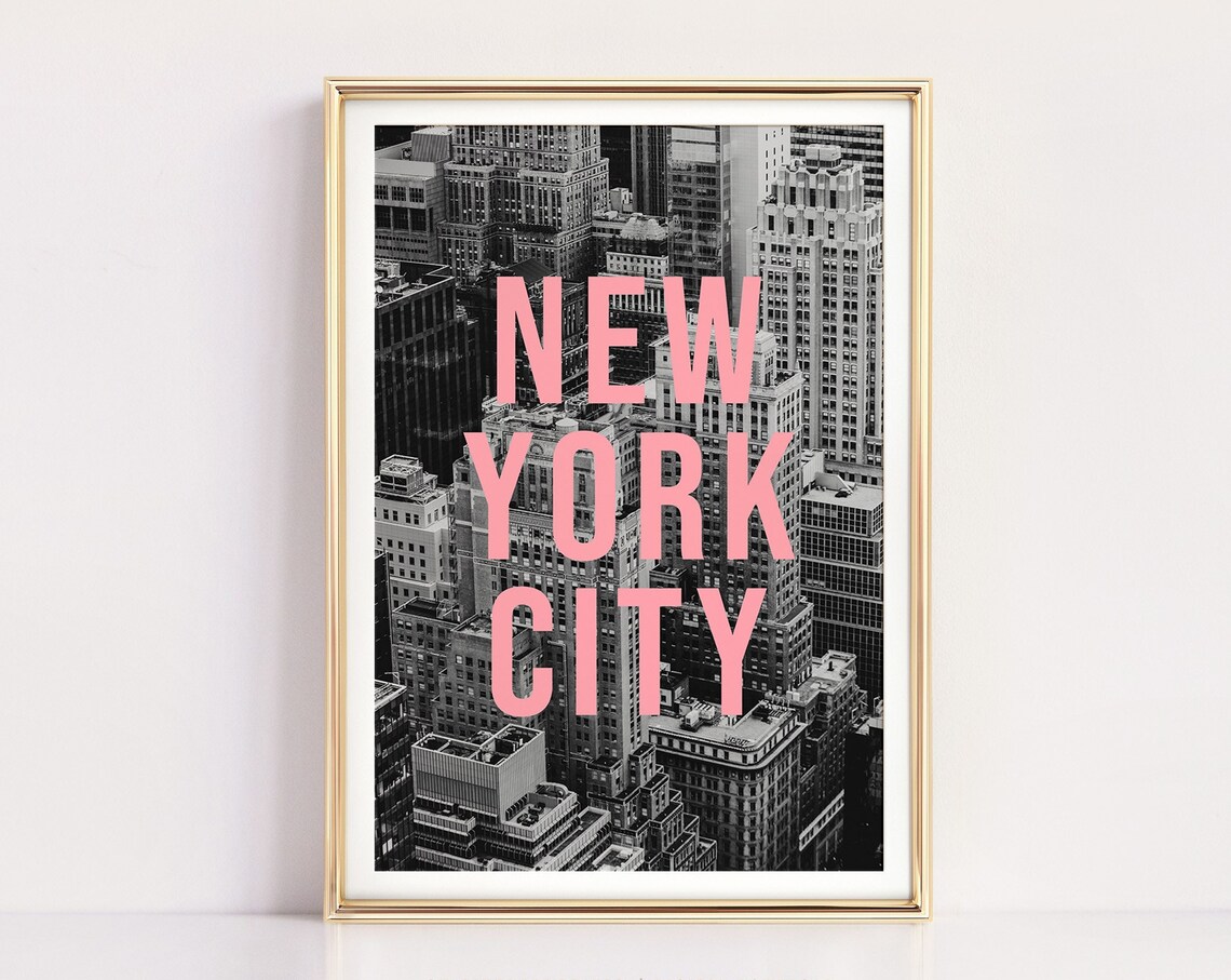 New York City Typography Travel Poster, Black and White