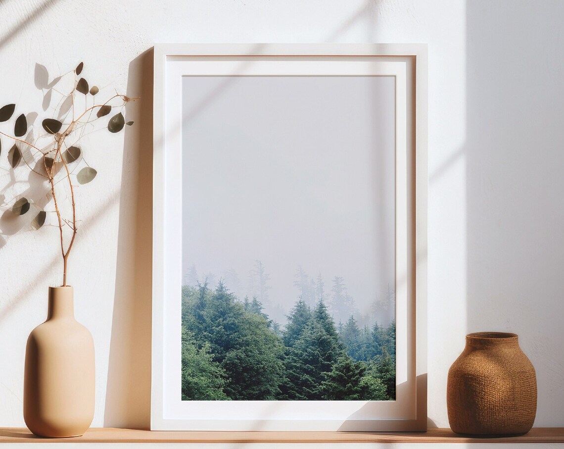 Forest Print Scandinavian Wall Art Nature Photography Modern Minimalist Landscape Print Wall Art Foggy Forest - Image 4