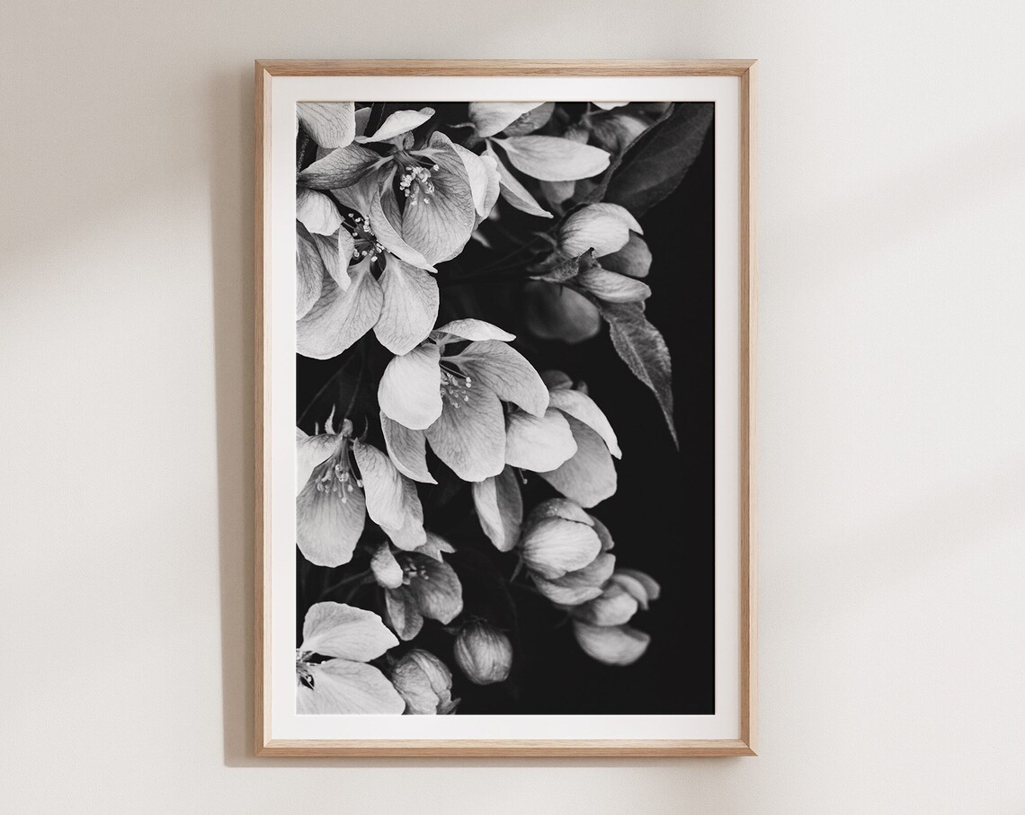 Black And White Flower Print, Bohemian Floral Art Print