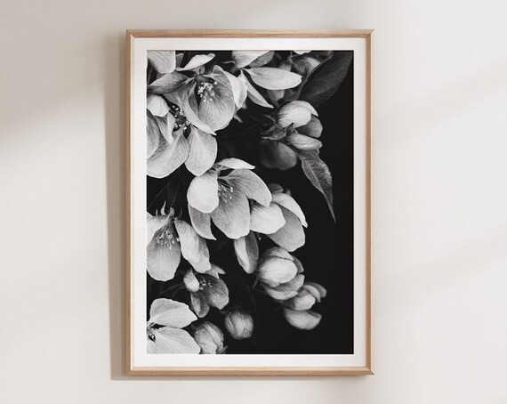 Black And White Flower Print, Bohemian Floral Art Print