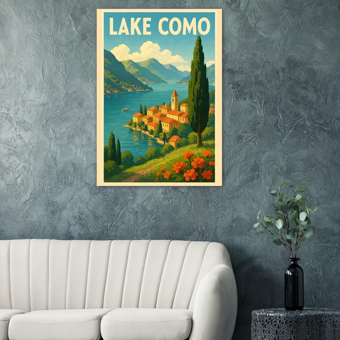 Lake Como Italy Vintage Travel Poster Lakeside Village Cypress Hills
