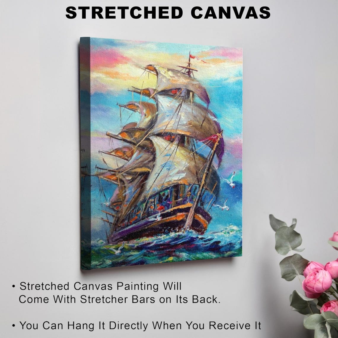 Tall Sailing Ship At Sea Classic Oil Painting Style Ocean Poster - Image 3