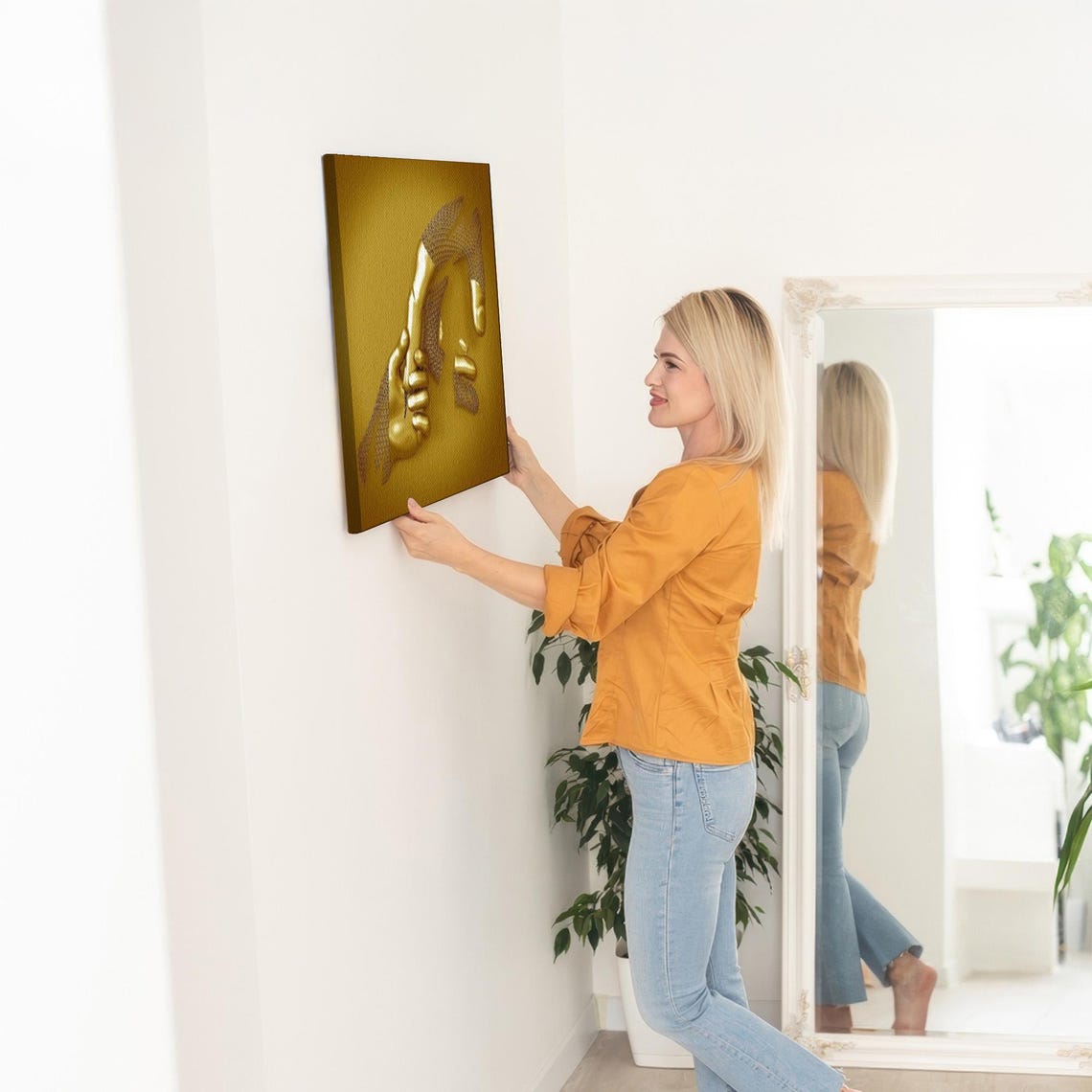 Gold 3D Effect Hands Reaching Surreal Metallic Modern Art Poster - Image 5