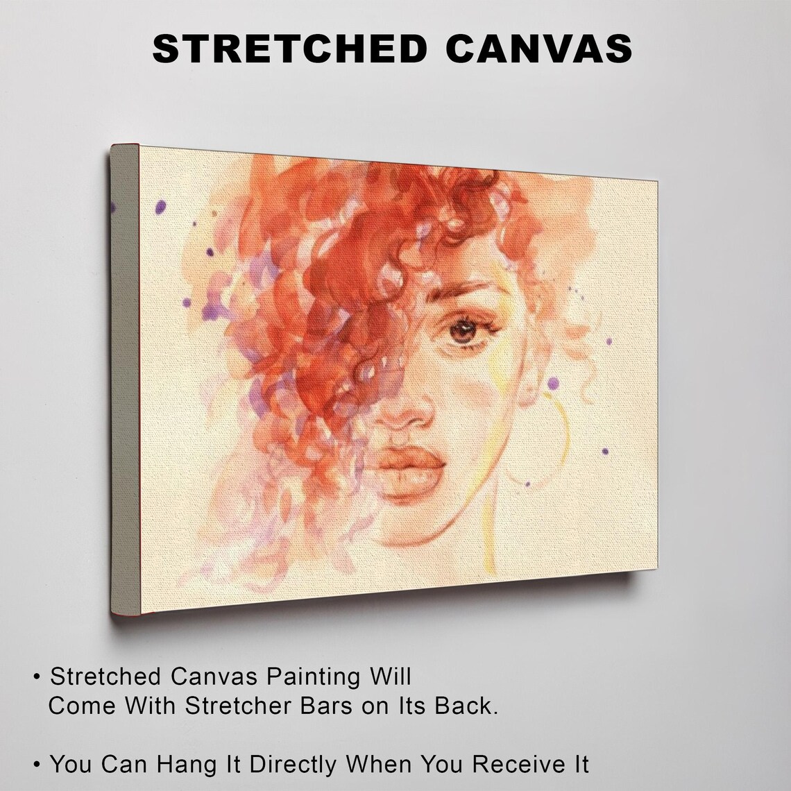 Woman With Red Curly Hair Watercolor Portrait Painting Art Poster - Image 3