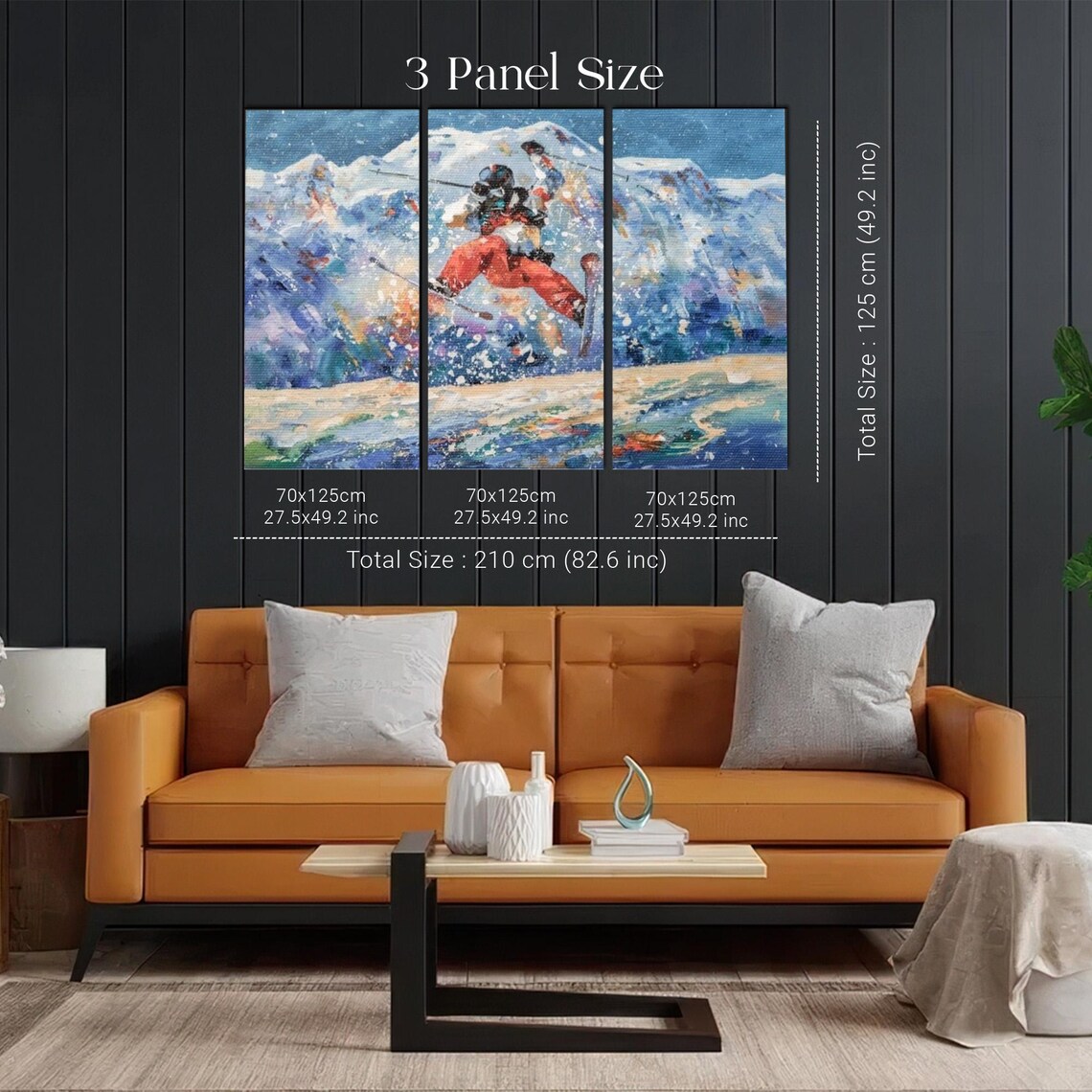 Freestyle Skier Mid Air Jump in Snowy Mountains Painting Poster - Image 2