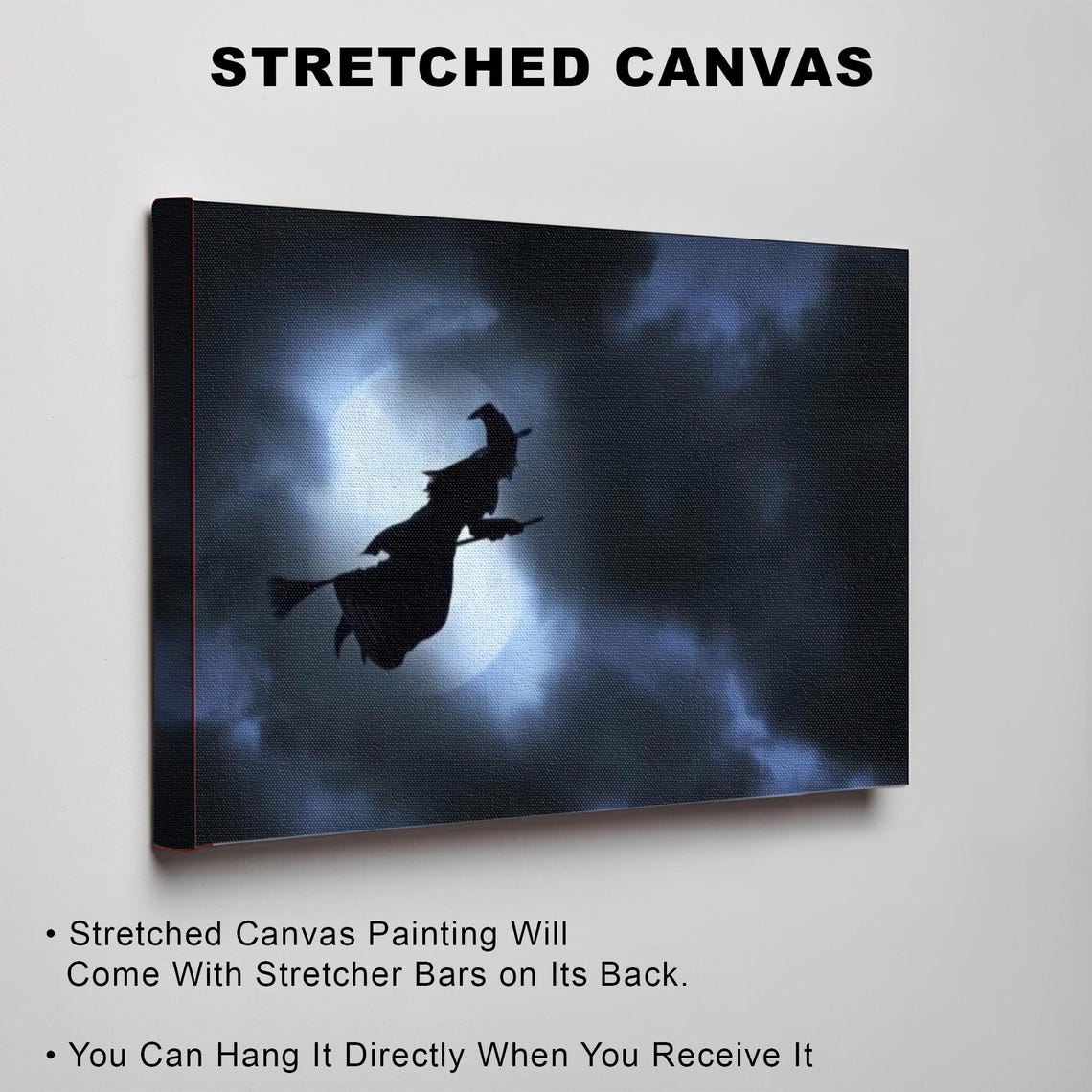 Witch Silhouette Flying On Broomstick Past Full Moon Halloween Poster - Image 3