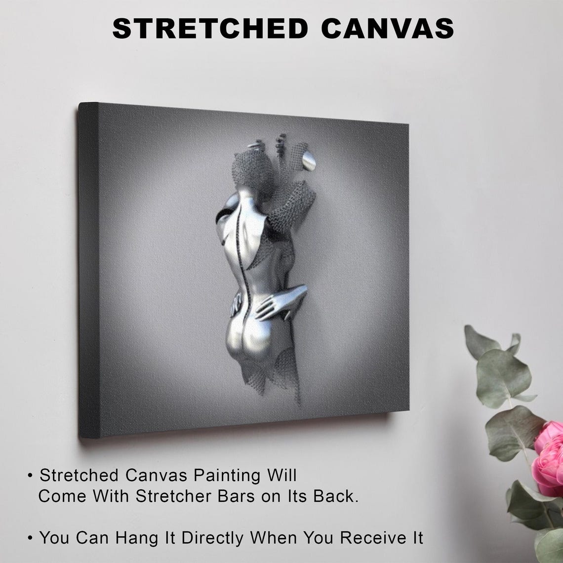 Gray And Silver 3D Metallic Female Figure Surreal Modern Art Poster - Image 3