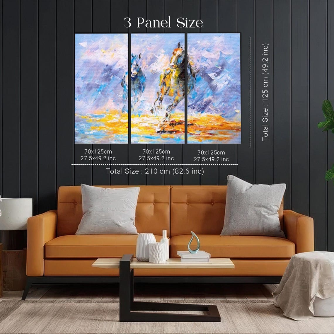 Two Wild Horses Running Through Abstract Blue and Gold Poster - Image 2