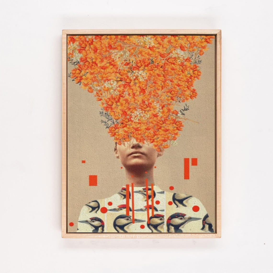 Surreal Woman Portrait With Orange Flower Head And Birds Poster - Image 4