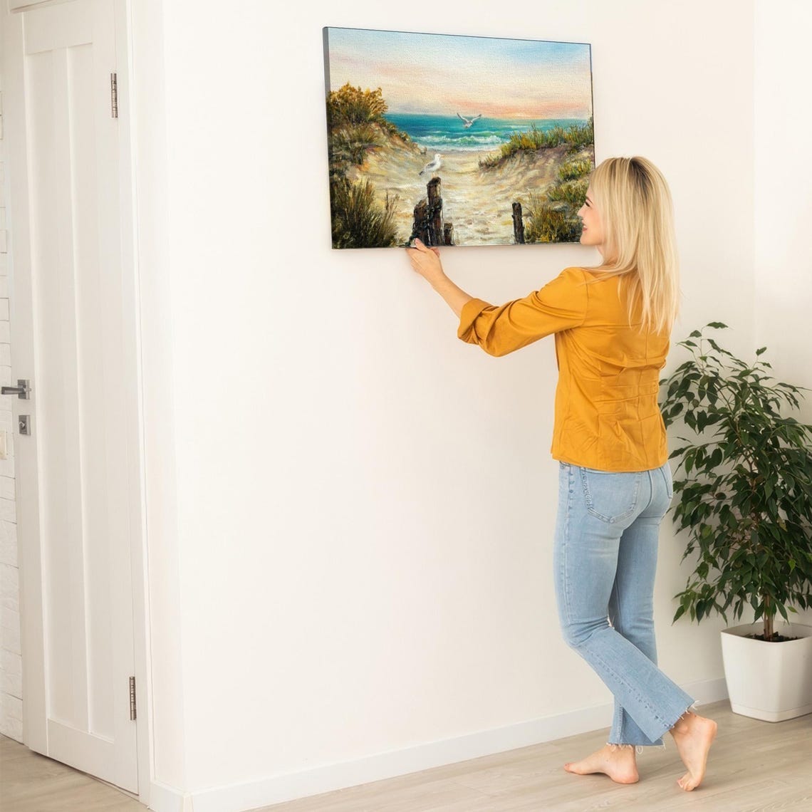 Sandy Beach Path Through Dunes Leading To Ocean At Sunset Poster - Image 5