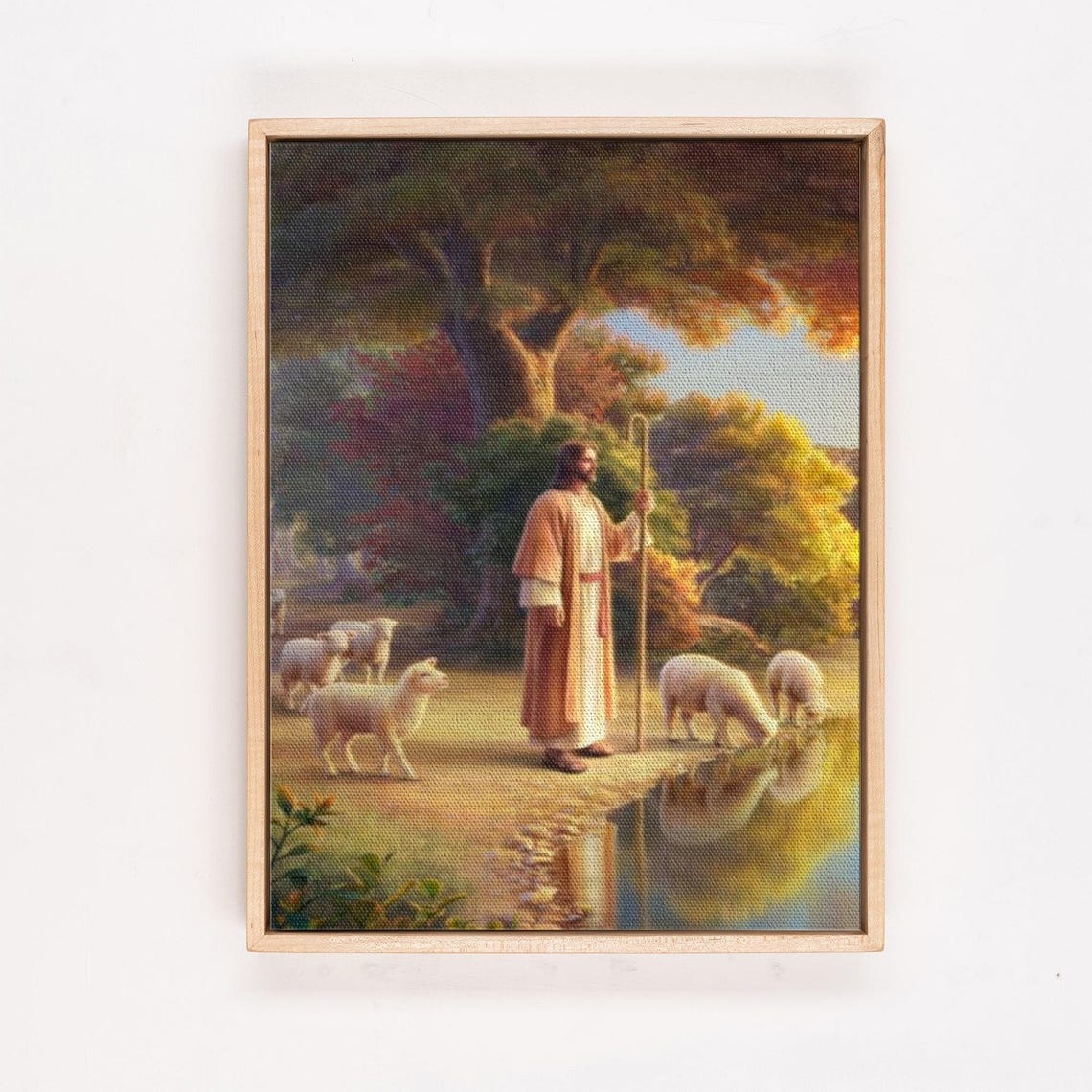 Jesus Christ the Good Shepherd Watching Lambs Lakeside Poster - Image 4