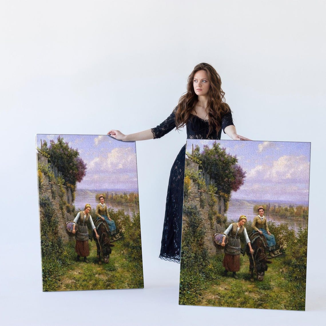 Village Girls By The Creek Wall Print Nature Wall Decor Landscape Wall Table Nature Wall Decor Nature Print - Image 5