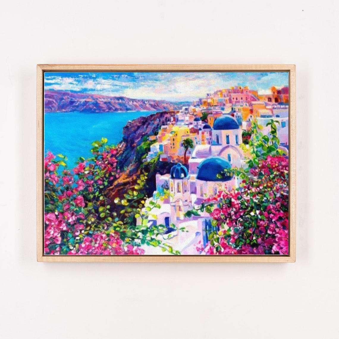 Santorini Greece Blue Domes Bougainvillea Over Aegean Poster - Image 4