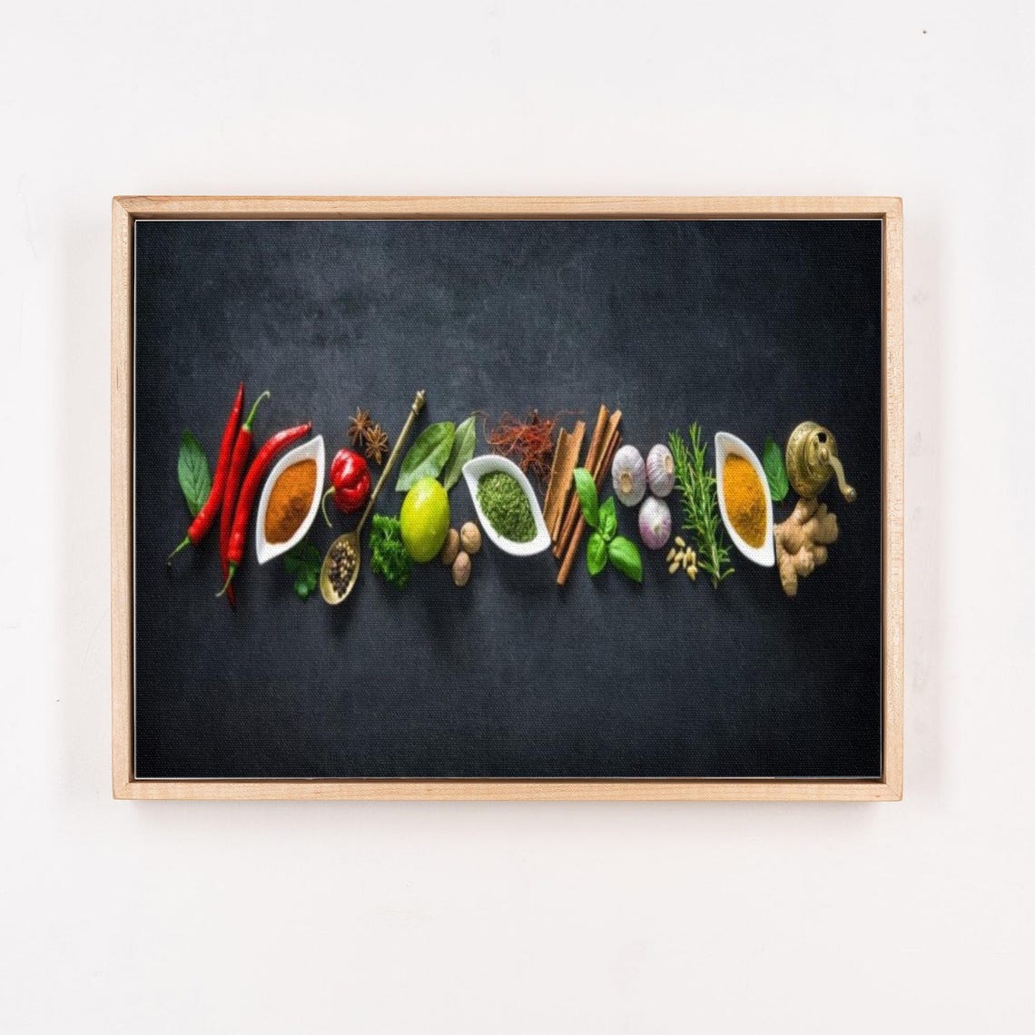 Colorful Spices Lined Up On Black Kitchen Decor Table Poster - Image 4