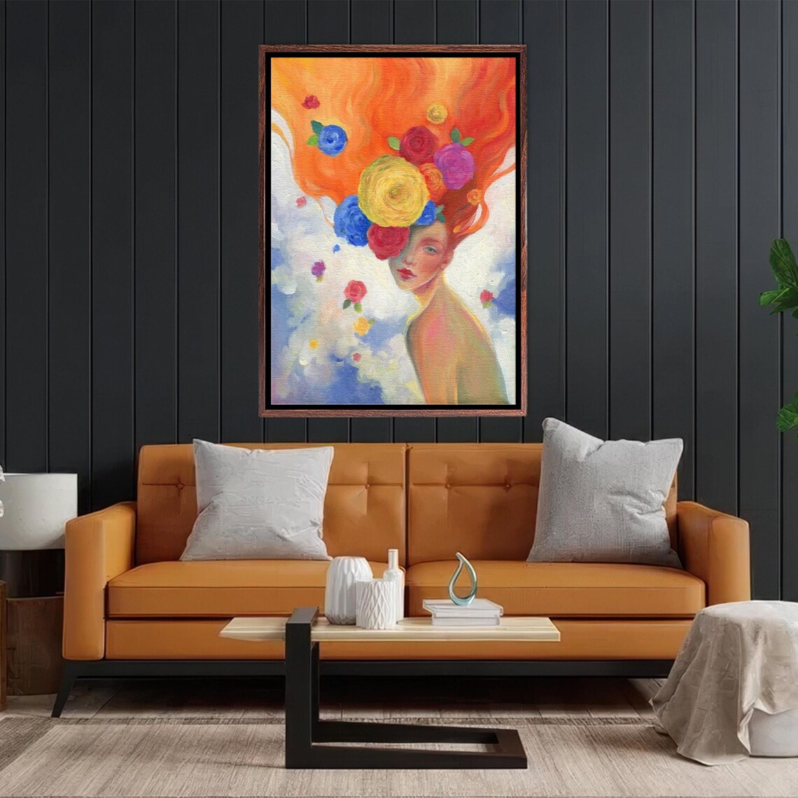 Woman With Fiery Red Hair And Colorful Blooming Flower Crown Poster - Image 2