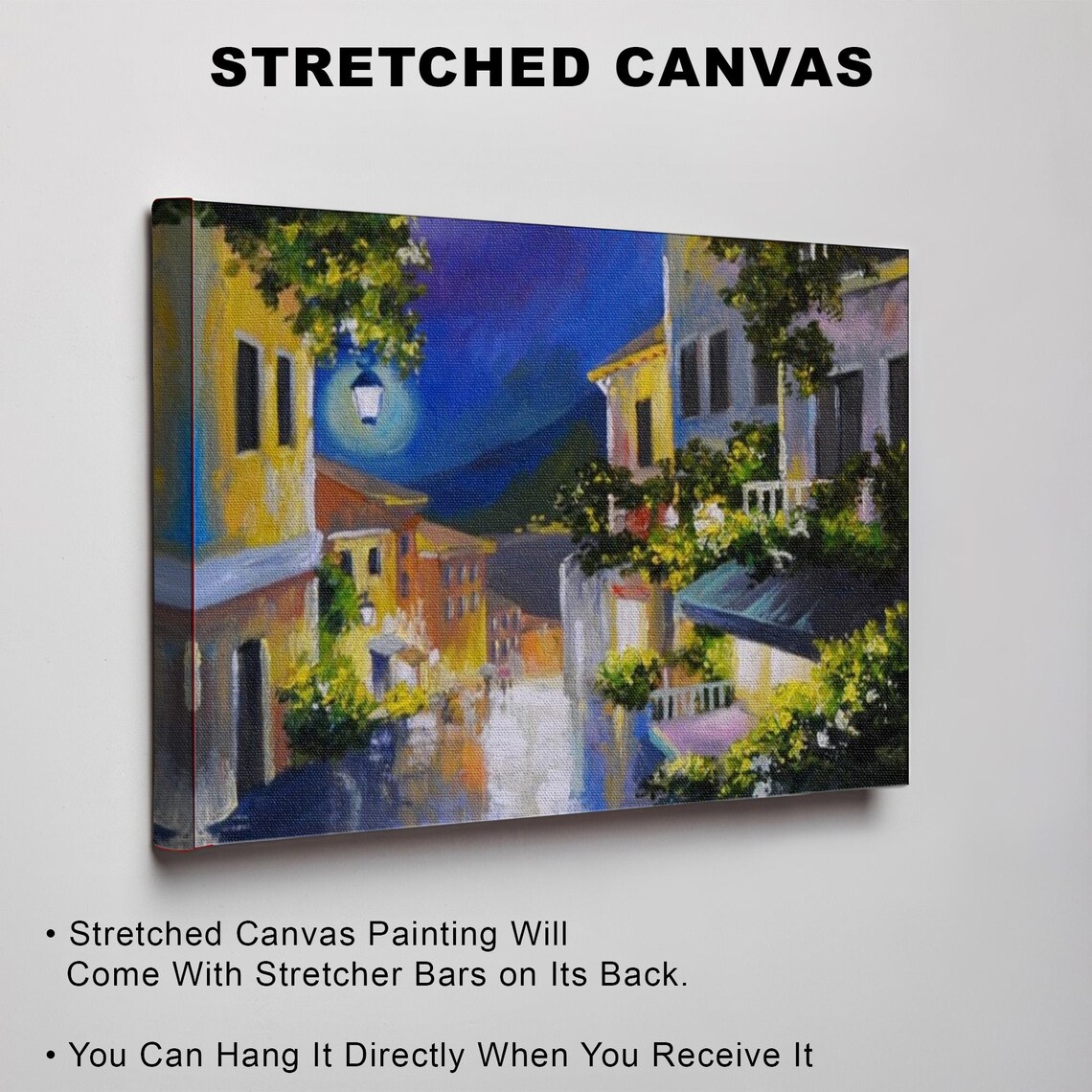 Lantern Lit Night Street In Old Seaside Town Painting Poster - Image 3