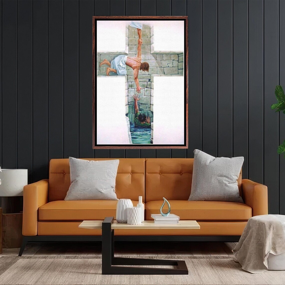 Christian Painting of a Man Rescuing a Child from Deep Water Poster - Image 2