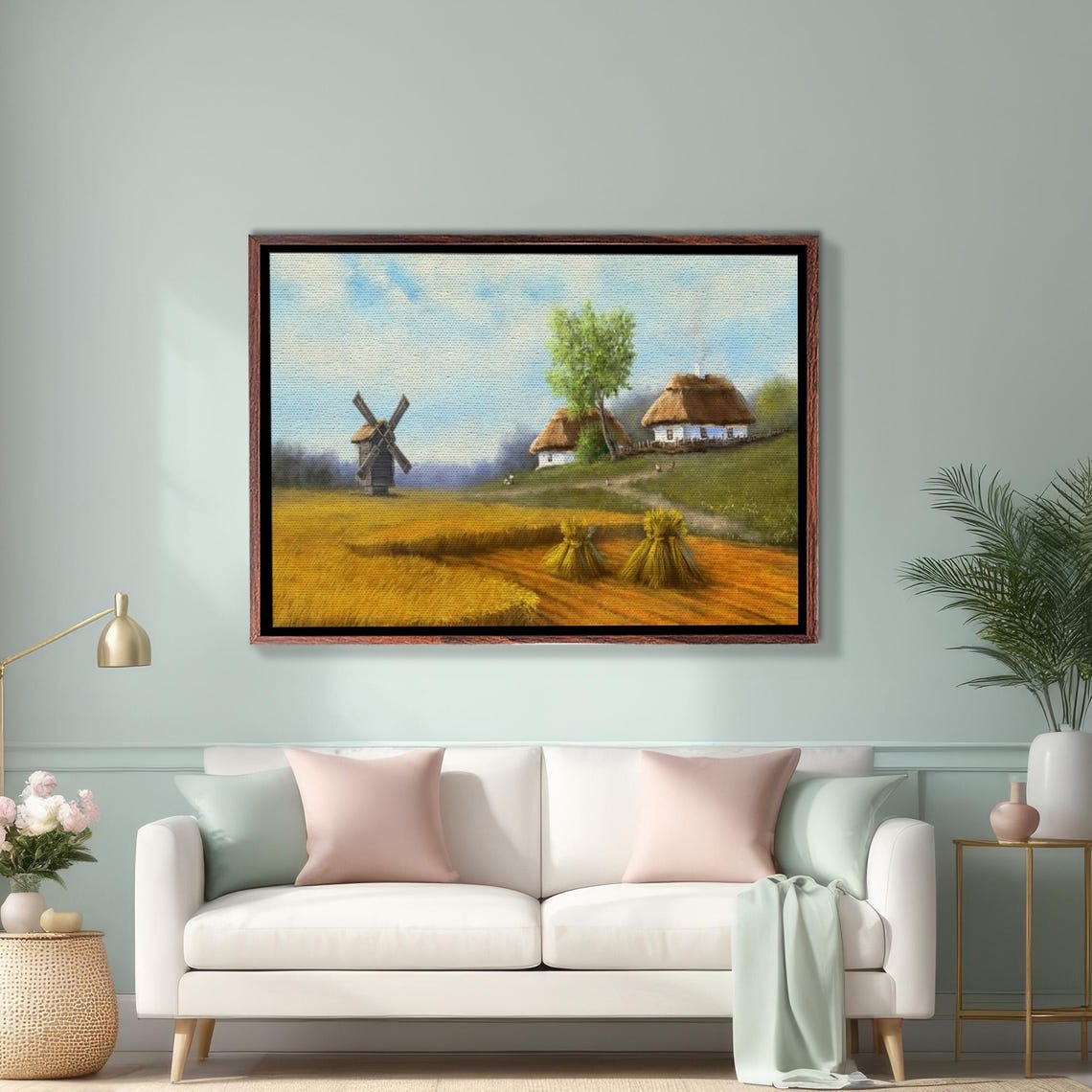 Ukrainian Village Windmill And Wheat Field Summer Art Poster