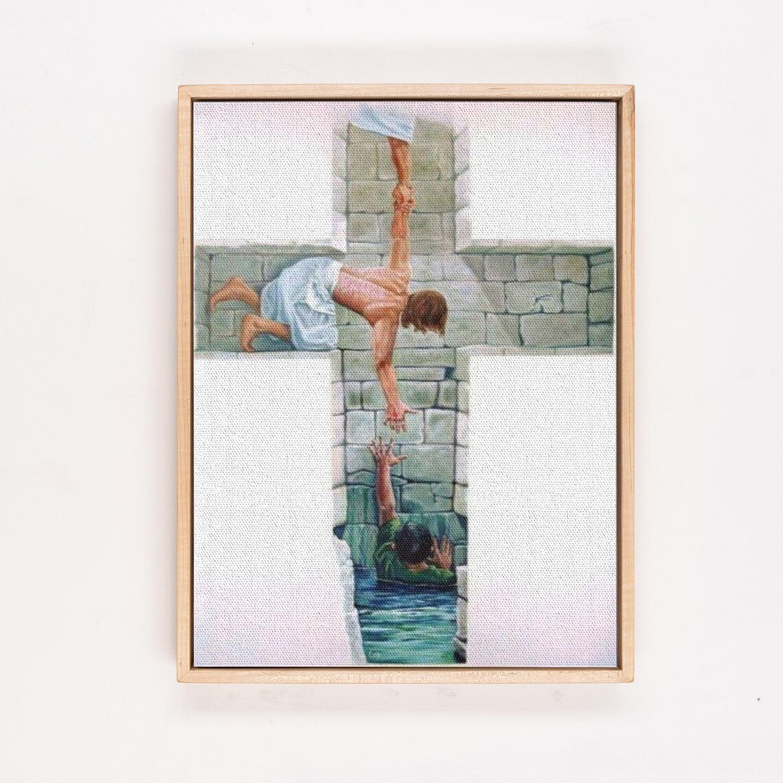 Christian Painting of a Man Rescuing a Child from Deep Water Poster - Image 4