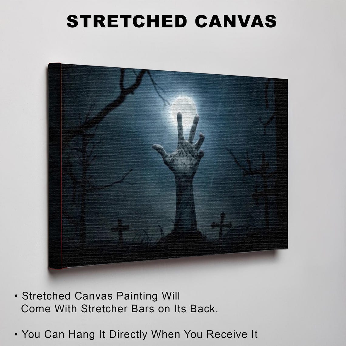 Zombie Hand Rising From Cemetery Grave Full Moon Horror Poster - Image 3