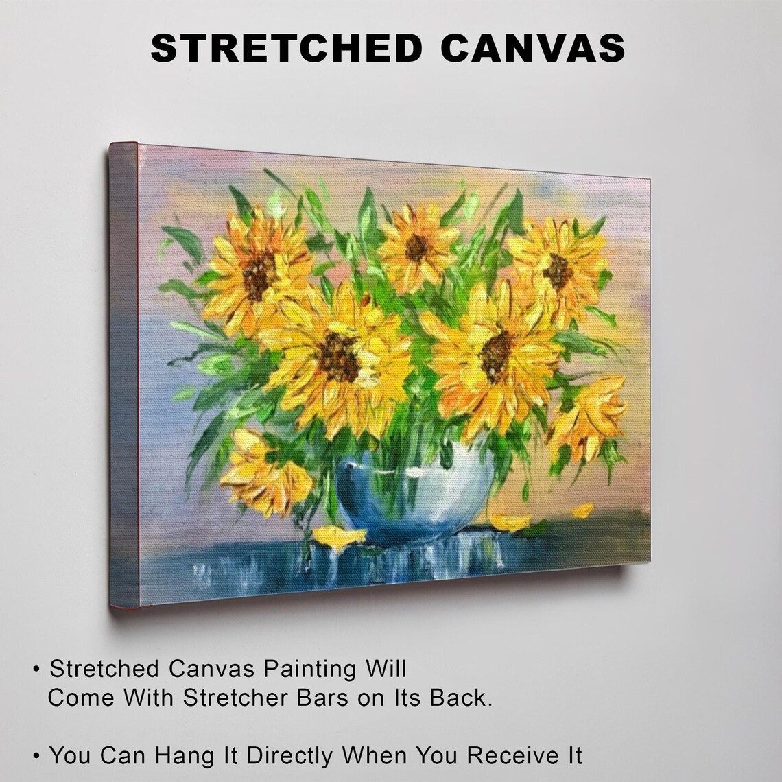 Bright Yellow Sunflowers in a Blue Glass Vase Still Life Poster - Image 3