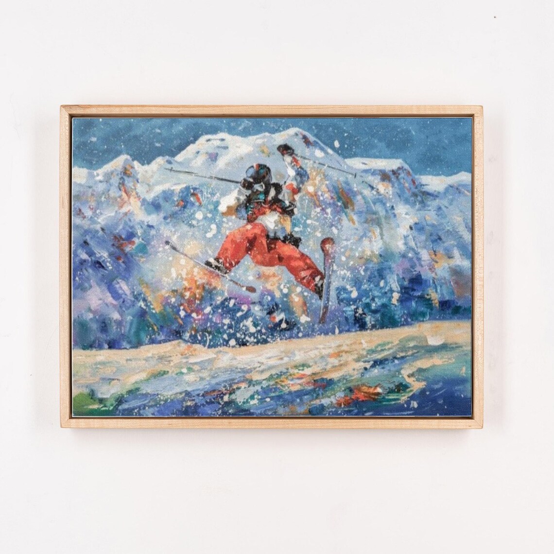 Freestyle Skier Mid Air Jump in Snowy Mountains Painting Poster - Image 4
