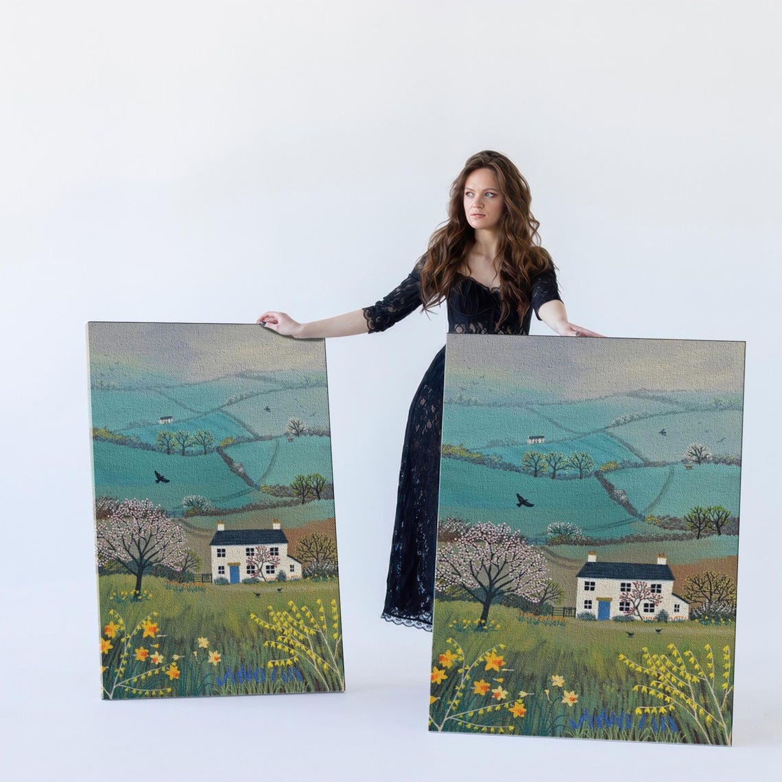 English Cottage Spring Blossoms Rolling Hills Landscape Poster - Image 5