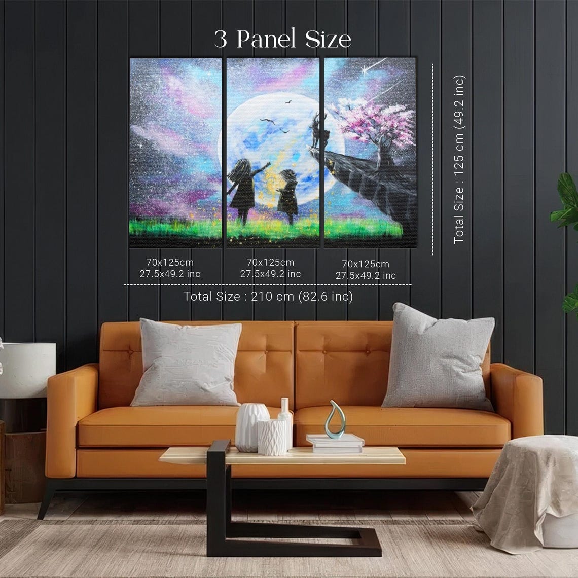 Children Watching Full Moon With Deer Fantasy Night Art Poster - Image 2