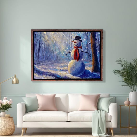 Snowman Illuminated By Sunrays In The Forest Painting Nature Decor Nature Print Nature Art Nature Wall Decor